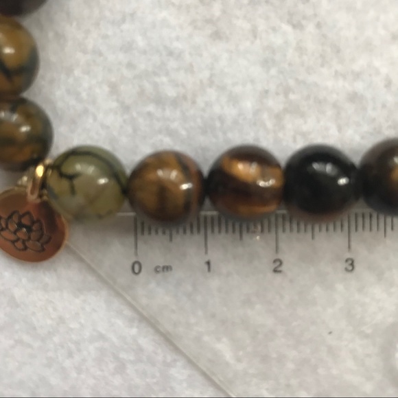 Dragon Veined Beads bracelet with Gold Lotus Charm - Picture 6 of 7